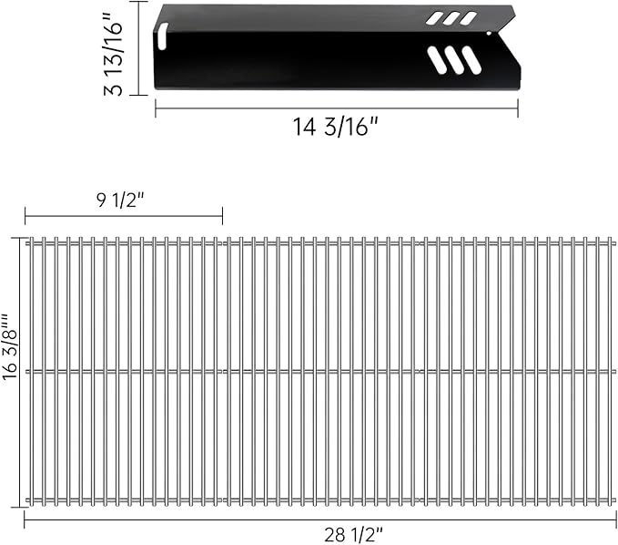 Kalomo Grill Grates Grill Replacement Parts for BBQ Uniflame Grill GBC1030W, GBC1030WRS, GBC1030WRS-C, GBC1134W, GBC1134WRS, Porcelain Steel Heat Plates Shield Cooking Grids Accessories