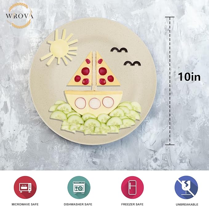 Wheat Straw Dinner Plates 10 Inch Unbreakable Set of 8 - Dishwasher & Microwave Safe Plastic Plates Reusable - Lightweight Plates for kitchen,camping,salad,appetizer - Beige