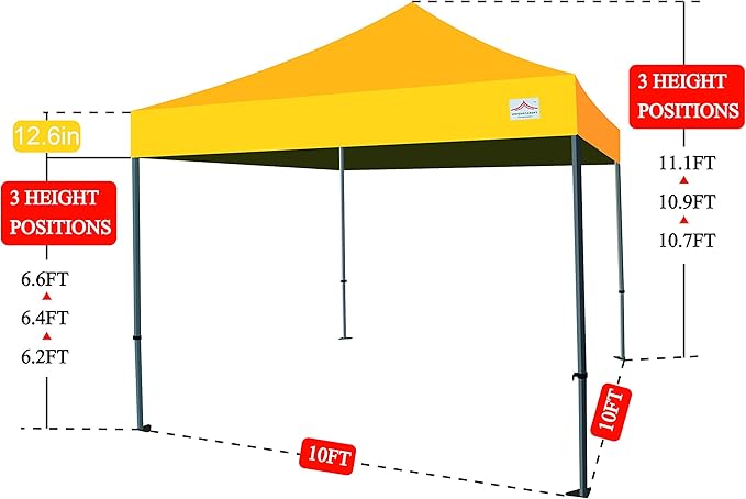 10'x10' Pop Up Canopy Tent Commercial Instant Shelter with Heavy Duty Roller Bag, 4 Canopy Sand Bags, 10x10 FT Orange