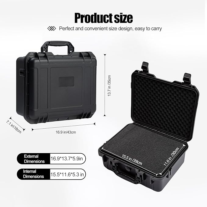 Hard case Waterproof Hard Case with DIY Customizable Foam Insert Portable Protective Case with Knife for Camera Drones Equipments Tools Test Instruments 16.9''x13.7''x5.9''
