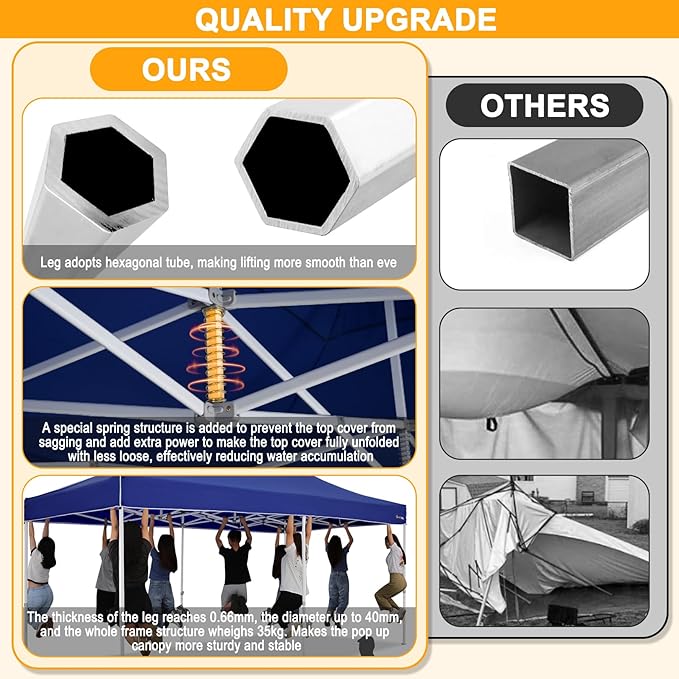 HOTEEL 10x20 Heavy Duty Pop Up Canopy Tent with Sidewalls, Commercial Outdoor Canopy Tents for Parties Event Wedding with Roller Bag, Waterproof & UV 50+, Upgraded Thickened Hexagonal Legs, Deep Blue