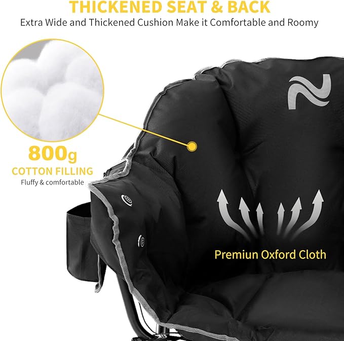 NAIZEA Heated Camping Chair, Oversized Heated Folding Outdoor Chair for Adults with 3 Heat Levels, Portable Foldable Patio Lounge Chair for Sports Outdoors Camp, Battery NOT Included
