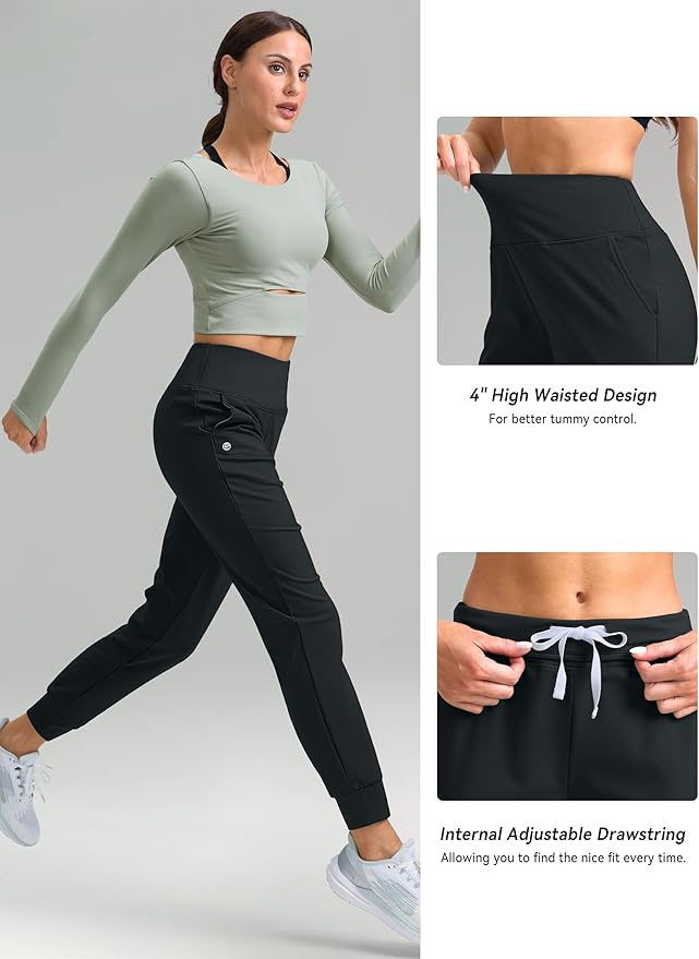 G Gradual Women's Fleece Lined Joggers High Waisted Water Resistant Thermal Hiking Pants Cold Weather Sweatpants with Pockets
