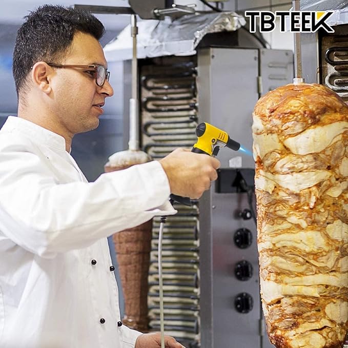 TBTeek Butane Torch with Fuel Gauge T907, One-hand Operation Kitchen Torch Lighter with Adjustable Flame for BBQ, Baking, Brulee Creme, Crafts and Soldering(Butane Gas Not Included)