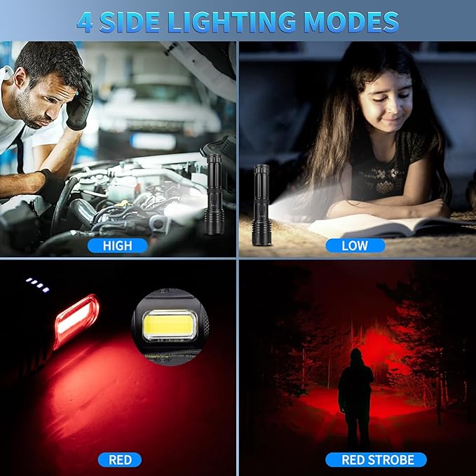 Rechargeable Flashlights High Lumens, 9000 LM Super Bright Flashlight with 7 Modes, Adjustable Powerful Flash Light with COB Light, Waterproof Handheld Flashlight for Home Camping Hunting