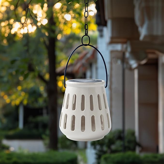 Solar Table Lanterns Outdoor Waterproof - Hanging Lamp Table Top Lights -Solar Powered Decorative Lantern for Desk Patio Porch Garden Modern Home Decor, Birthday Gift for Women/Men (Ceramic Beige)