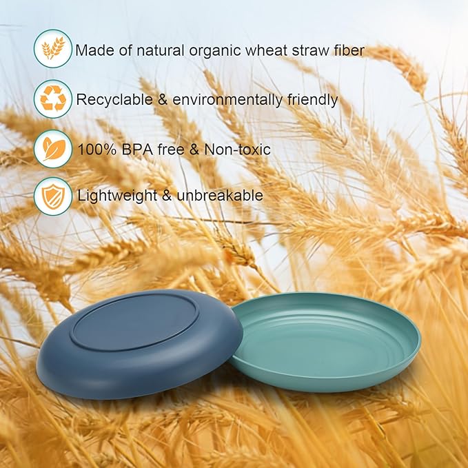 12 Pcs Unbreakable Deep Dessert Plates Set, 8 inch Reusable Plastic Wheat Straw Plates, Microwave and Dishwasher Safe Plate for Kitchen, Lightweight Plate for Dessert, BPA Free, 6 Colors