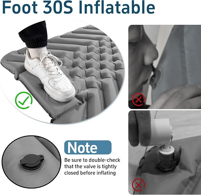Ultralight Sleeping Pad Camping Inflatable Pillow for Camping Combo, Compact Backpacking Inflatable Sleeping Pad for Adults- Portable for Hiking, Travel - Durable & Comfortable