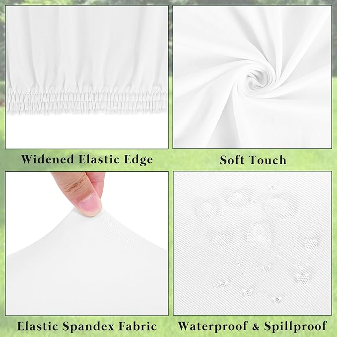 10 Pack Picnic Table Cover Fitted Tablecloths 8 Foot Rectangle Tables Elastic Waterproof Stretch Washable Patio Folding Outdoor Spandex Table Cloth for Camping Banquet and Parties (White,30" x 96")