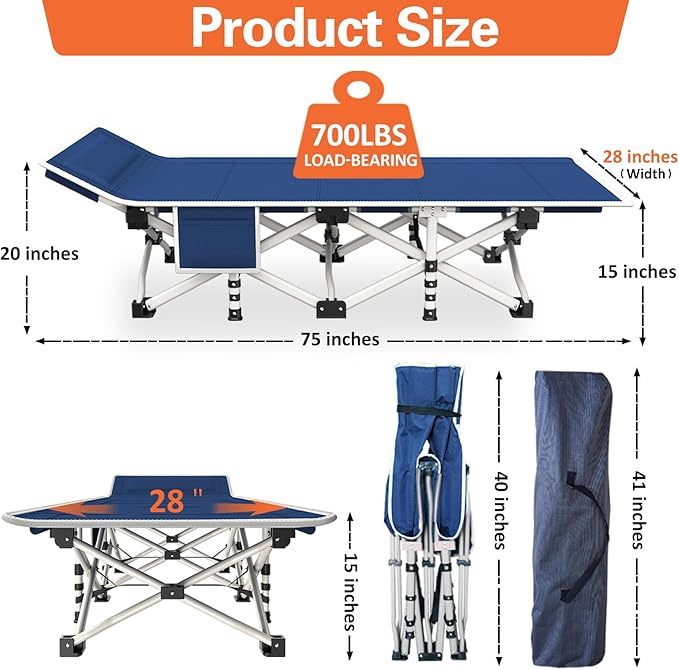 Camping Cot with Comfortable Mattress Cots for Sleeping with Pad Heavy Duty Camping Bed Sleeping Cot Include Carry Bag Camping Cots for Adults Home Office Nap Vocation Outdoor