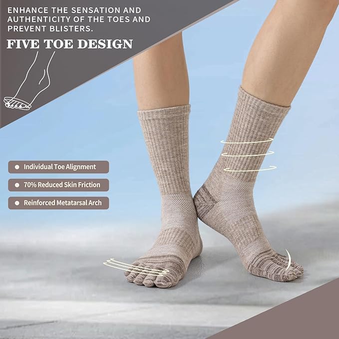 Merino Wool Toe Socks For Hiking Men&Women Thermal Winter Warm Boot Work Cushion Five Finger Socks 3 Pairs