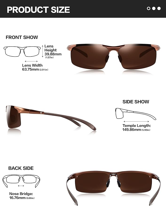 BIRCEN Polarized Carbon-Fiber Sunglasses for Men: Ultralight UV Protection Sun Glasses for Outdoor Sports Fishing Golf Hiking