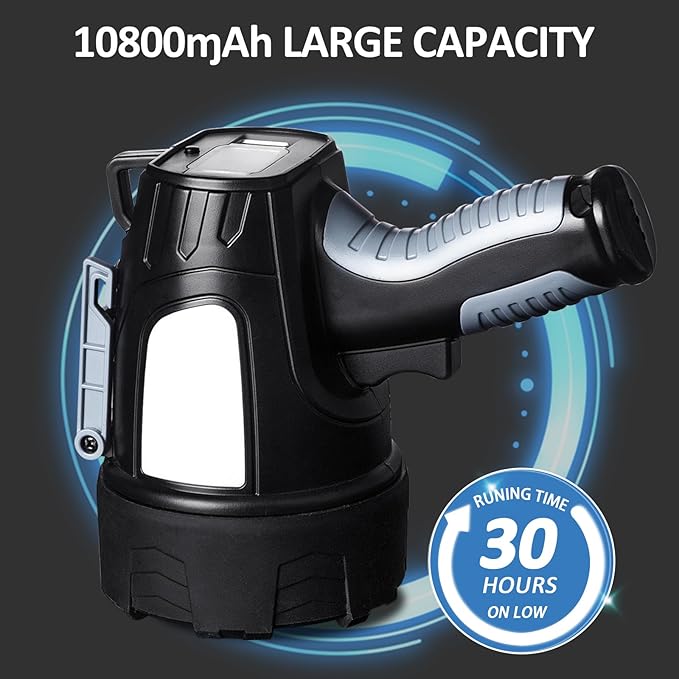 Rechargeable Spotlight Flashlight, 99,000 Lumen Super Bright Led Spotlight with 6 Modes & Foldable Tripod, Powerful Spot Light 30H Long Runtime, Handheld Spot Light for Outdoor Boating Hµnting