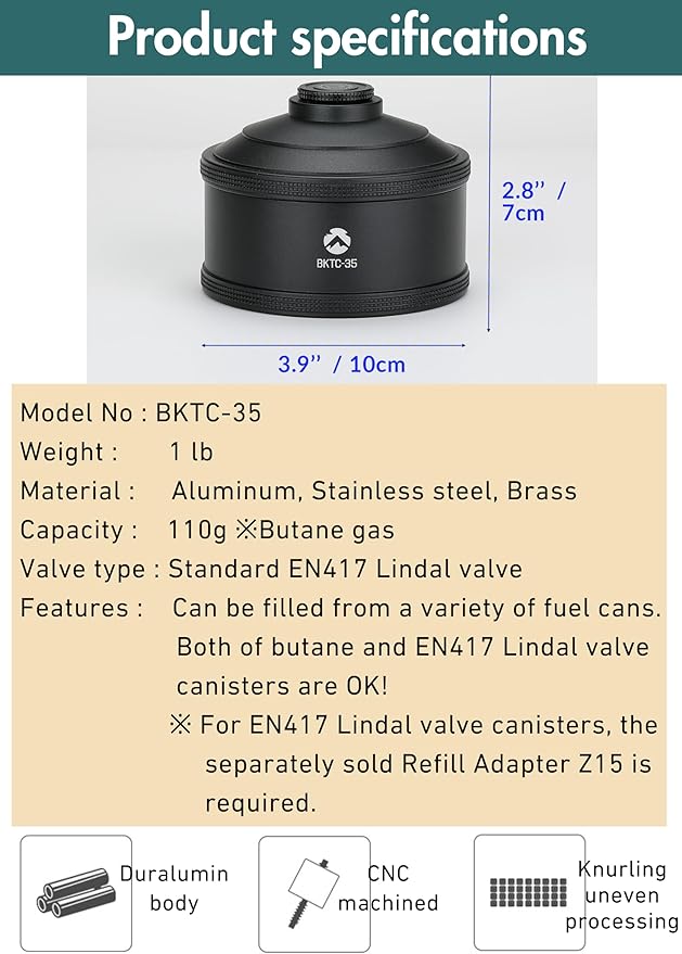 CAMPINGMOON Replacement Empty Gas Fuel Cylinder 110g Standard for Backpacking Camping Stove EN417 Lindal Valve Black BKTC-35