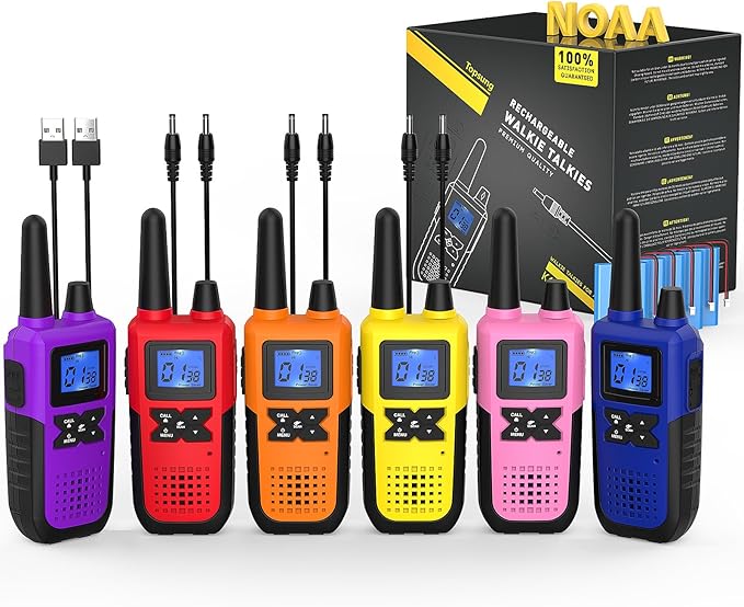 Walkie Talkies Rechargeable for Adults Long Range with NOAA Weather Alert, Multi-Purpose 2 Way Radios 6 Pack for Team Work Seniors Care Kids Adventure Family Camping Hiking Skiing Cruise
