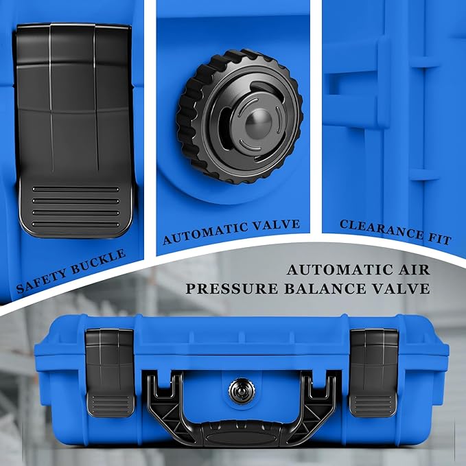 14.3 x 11.4 x 4.5 Inch Waterproof Hard Case with DIY Customizable Foam Insert Portable Protective Case with Knife for Camera Drones Equipments Tools Test Instruments (Blue)