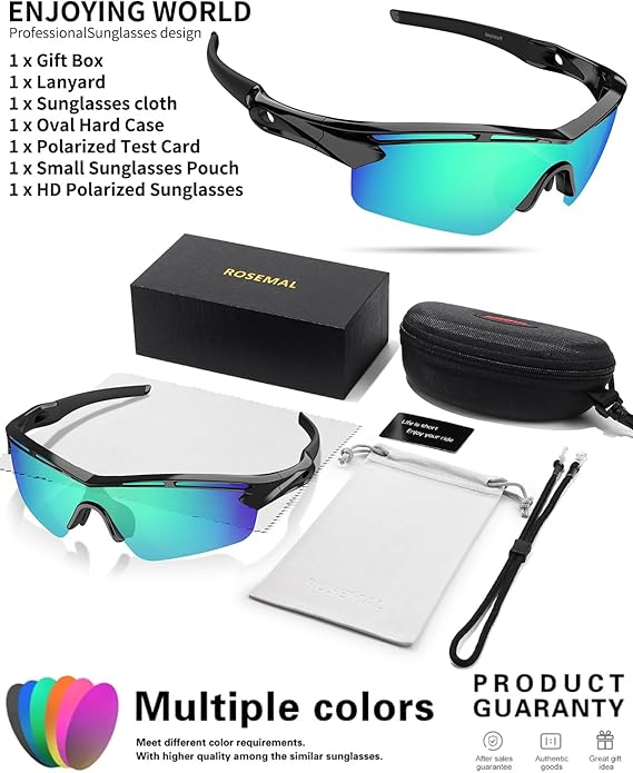 Rosemal Sports Sunglasses Polarized Cycling Sunglasses Running Driving Fishing Hiking for Men Women UV400 TAC TR90