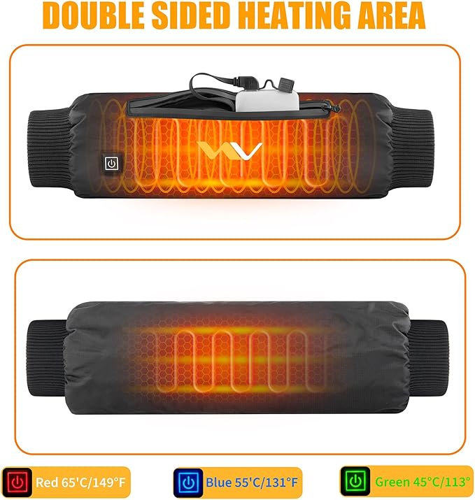 Heated Hand Warmer Pouch with Adjustable Belt, USB Powered Electric Heating Muff with 3-Temperature Settings for Instant Warmth, Weatherproof, Zipped Pocket. Power Bank not Included