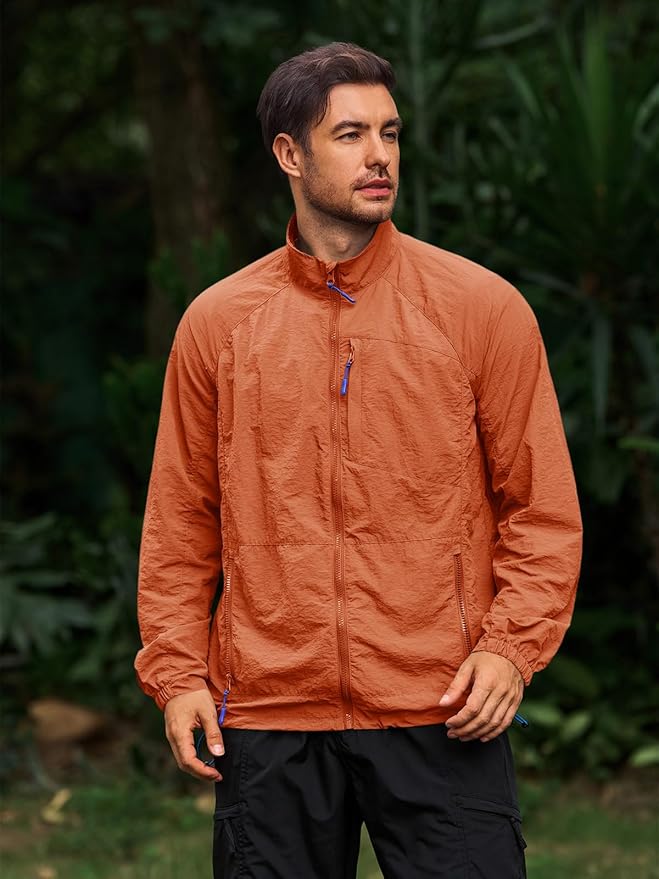 Yousify Mens Lightweight Jacket Windbreaker Full Zip Long Sleeve Outdoor Athletic Jackets for Hiking
