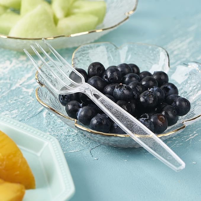 300 Crystal Clear Plastic Forks Heavy Duty Silverware Set Disposable Cutlery Fancy Serving Utensils Elegant Flatware Bulk Premium Tableware Sturdy Plasticware Party Dinner Holiday Serving Supplies