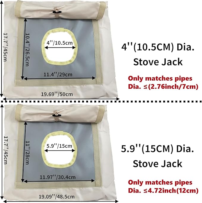 DANCHEL OUTDOOR Stove Jack Kit with Rain Flap Cover for Dia. 4''/5.85'', Fire Resistant Wood Stove Hole for Canvas Tent Hot Tent Chimney, Side Wall A/C 4 Season