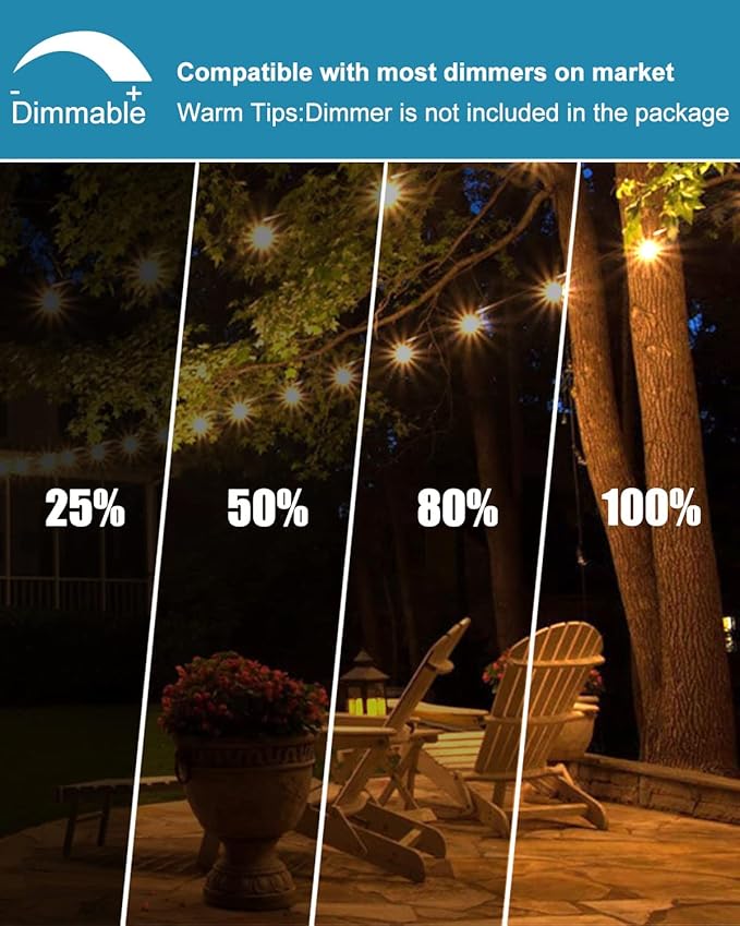 Lightdot 96FT Outdoor Led Patio Lights, Led String Lights with Shatterproof Edison Vitage Bulbs,2200K, Commercial Grade Hanging Light for Patio Cafe Bistro Backyard- ETL Listed