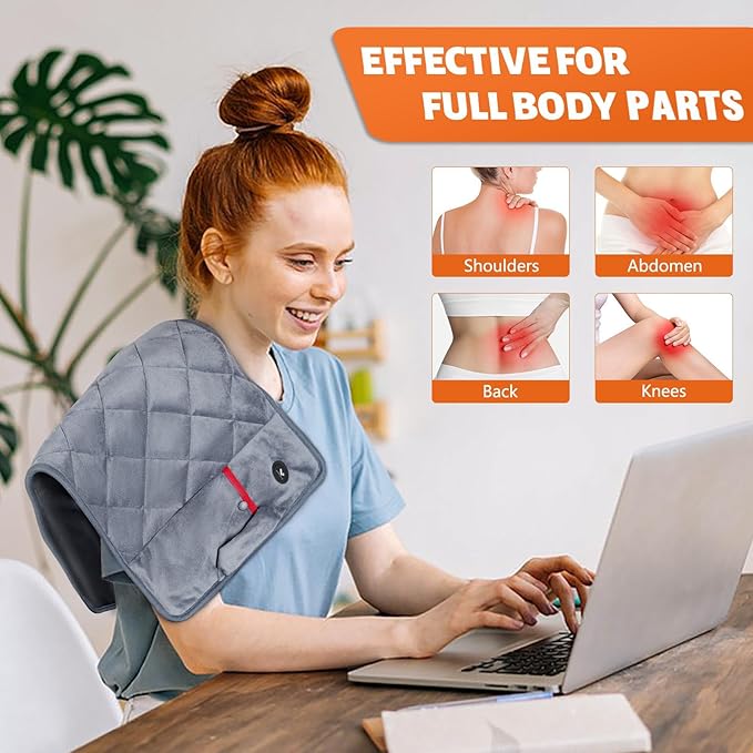 Vofuoti Weighted Heating Pad with Battery, 3 Heat Settings, Electric Portable Cordless Heating Pad for Back, Neck & Shoulder, Abdomen, Large Heated Pad for Women Men, 12" x 24", 2 lbs