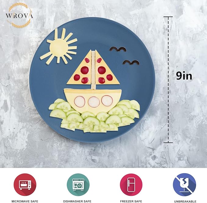 Wheat Straw Dinner Plates 9 Inch Unbreakable Set of 8 - Dishwasher & Microwave Safe Plastic Plates Reusable - Lightweight Plates for Kitchen,Camping,Apartment,Dorm,RV,Party - Colorful