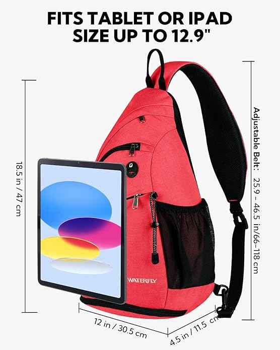 WATERFLY Large Crossbody Sling Bag: Over Shoulder Backpack Daypack Casual Cross Chest Side Pack