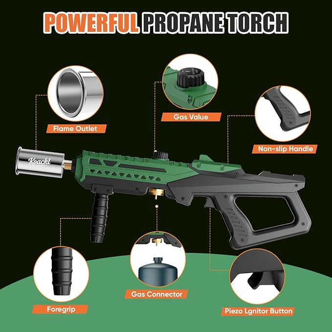 Propane Torch Gun | Adjustable Flame Thrower Gun | Gas Welding Kits Cooking Torch for BBQ, Searing Steak, Welding, Campfire & Charcoal (Propane Tank Not Included)