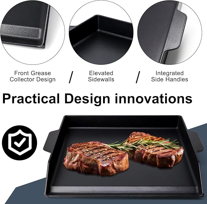 Criditpid Cast Iron Griddle for Gas Grill, Universal Flat Top Plate Cooking Griddle for Charcoal Grills/Gas Stoves, 18.6" x 14" BBQ Grill Griddle Plate Insert for Weber, Nexgrill, Charbroil, Camp Chef