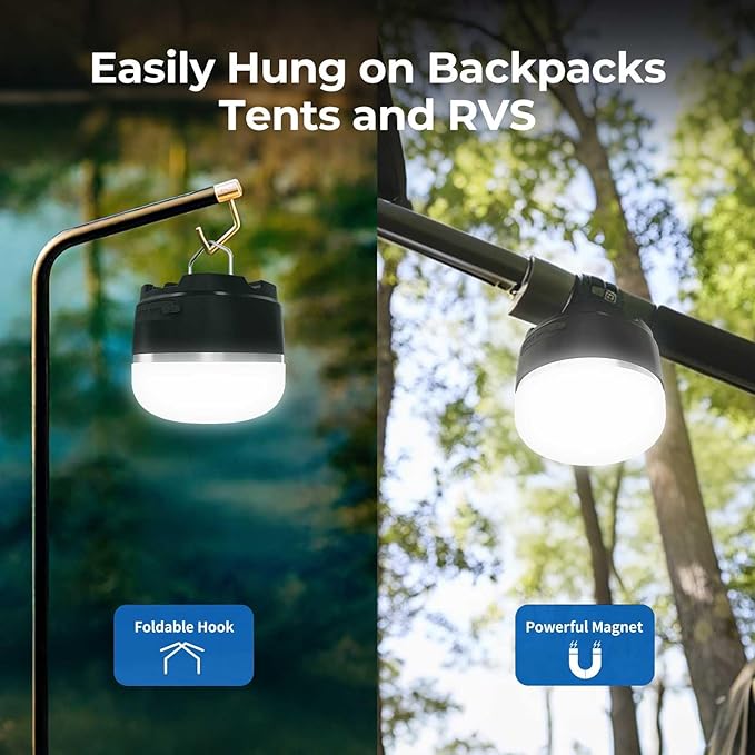1000LM Camping Lantern Rechargeable, 11 Light Modes with RGB Color Changing Camping Lights, Portable Tent Light with Magnetic Base, Waterproof Emergency Hanging Light for Hurricane, Home, Camping