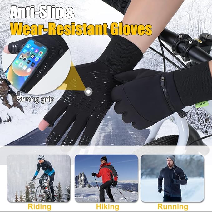 Winter Gloves for Men Women - Waterproof, Touchscreen, Thermal Snow Gloves for Running, Cycling, Driving