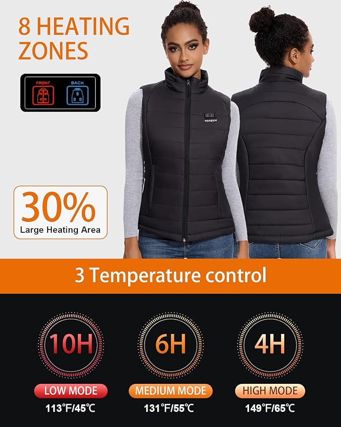 Heated Vest for Women with 16000mAh 7.4V Battery, Lightweight Quilted Electric Vest, Water-Resistant Warming Vests