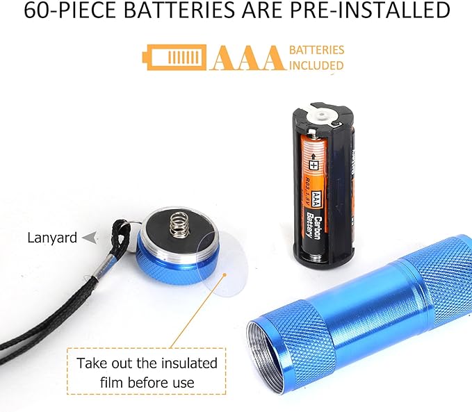 FASTPRO 20-Pack Aluminum 6-LED Flashlights Set with Lanyard and AAA Batteries Included and Pre-Installed