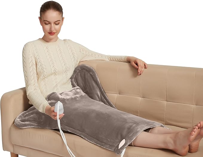 Ambershine 26"x35" XXXL King Size Neck& Shoulder& Back Heating Pad with 12 Temperature Settings& 4 Auto-Off Countdown Timers, Pain Relief for Back/Neck/Shoulder, Christmas Gift for mom dad(Light Tan)