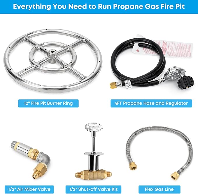 Stanbroil LP Propane Gas Fire Pit Stainless Steel Burner Ring Installation Kit, 12-inch