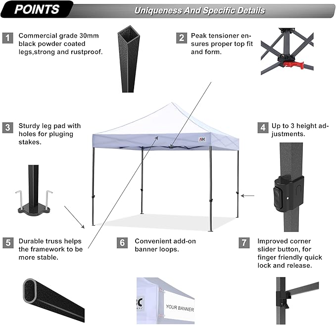 ABCCANOPY Patio Pop Up Canopy Tent 10x10 Commercial-Series (White)