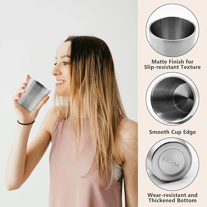 Stainless Steel Insulated Mugs, Metal Tumbler Double Wall Vacuum Water Glasses,Reusable Beer Cups for Camping bbq Party Coffee(10oz-8Pcs)