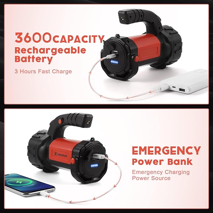 AlpsWolf Camping Lantern Rechargeable, 2 Pack Same LED Flashlight Spotlight Lantern with 800LM, 3600 Capacity Powered, Red Portable Bright Camping Light for Outdoor Hiking, Power Outages