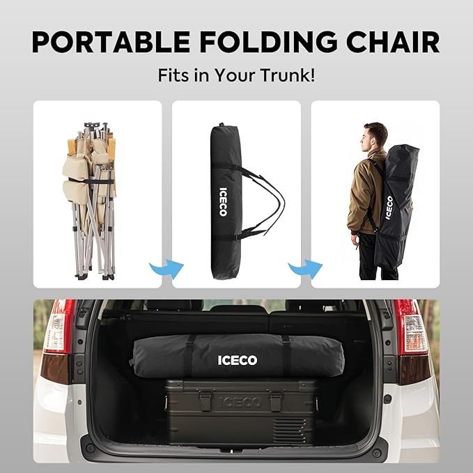 ICECO Adjustable Camping Chairs for Adults, Foldable High Back Camping Chair, Portable Folding Chairs for Outside, Reclining Outdoor Chair with Storage Bag, 400LBS, 10 Years Warranty