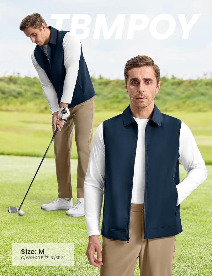 TBMPOY Men's Vest Casual Lightweight Thin Utility 3 Zip Pockets Stylish Sleeveless Jackets Summer Fall Golf Travel Business
