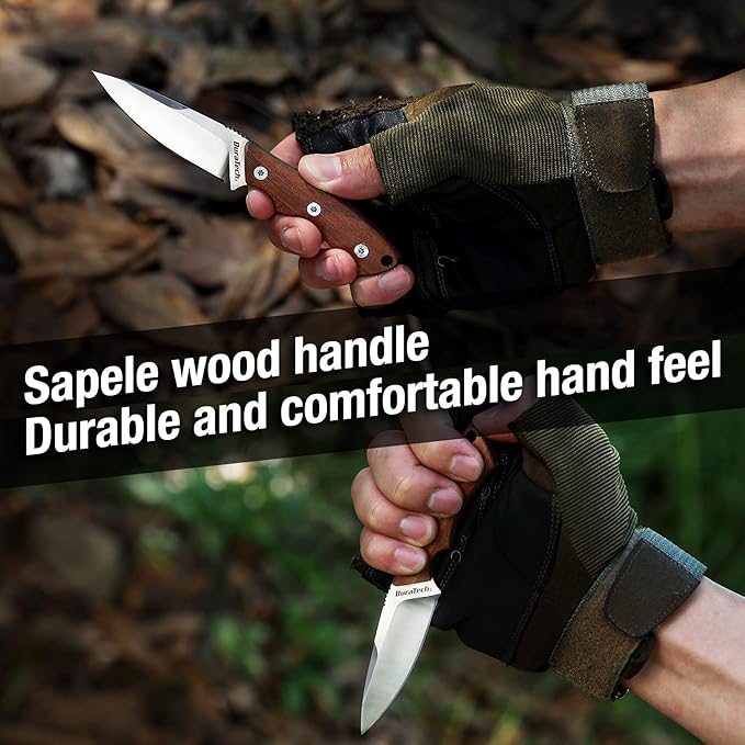 DURATECH Compact Fixed Blade Knife, 6-inch Neck Knife, 3-inch Blade, Full Tang, Wood Handle with Molded Sheath, Necklace and Paracord included, for EDC, Outdoor, Camping, Hiking