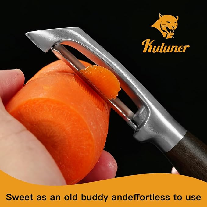Serrated Blade Premium I Type 304 Stainless Steel Multifunctional Kitchen Peeler Real Wood Handle Ultra Sharp Blade Vegetable Potato Apple(Agarwood)