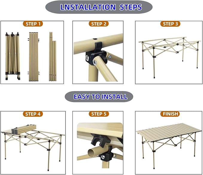 Folding Camping Table, Portable Beach Table,with Portable Bag,Suitable for Indoor, Outdoor, Camping, Backyard, Party, Patio, The Yellow Camping Table at The Beach