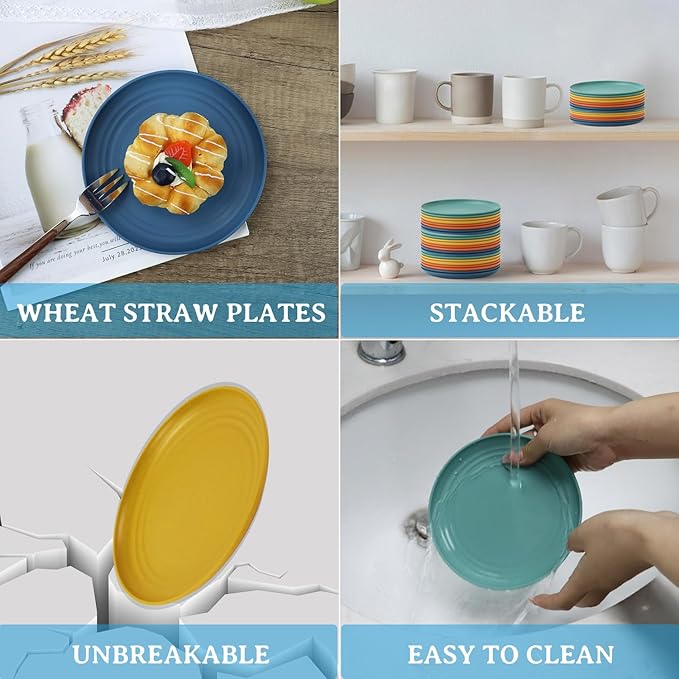 5.5Inches Handy Appetizer Plates Set of 8 - Small Wheat Straw Plates 5.5 Inches for Sidedishes - Unbreakable Snack Plate Sets for Indoors and Outdoors Colorful Series