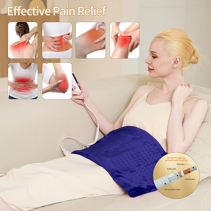 Massaging Weighted Heating Pad for Back Pain Relief,Heating Pads for Neck, Shoulder,Cramp,Portable Heated Pad with 3 Heat Settings & 6 Massage,18 Relaxing Combinations,Auto Off,20"*24",Dark Blue