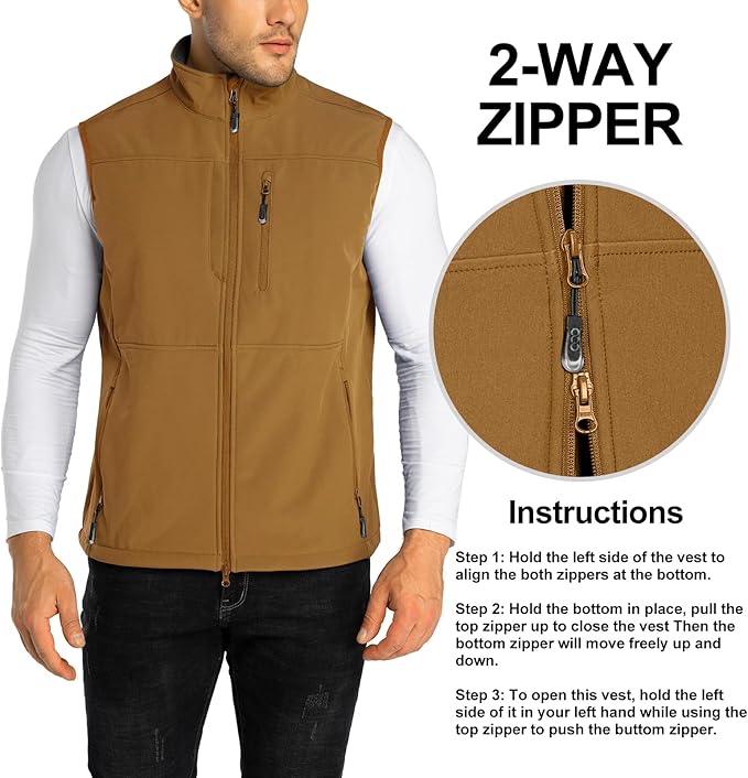 33,000ft Men's Lightweight Softshell Vest Outerwear Zip Up Fleece Lined Windproof Sleeveless Jacket for Golf Running Hiking