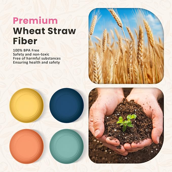 Homienly Premium Wheat Straw Plates Unbreakable Deep Dinner Plate Set Alternative to Plastic Plates Reusable 9 Inch Dishwasher & Microwave Safe for Kitchen Plate 4 PCS - Multi Colors
