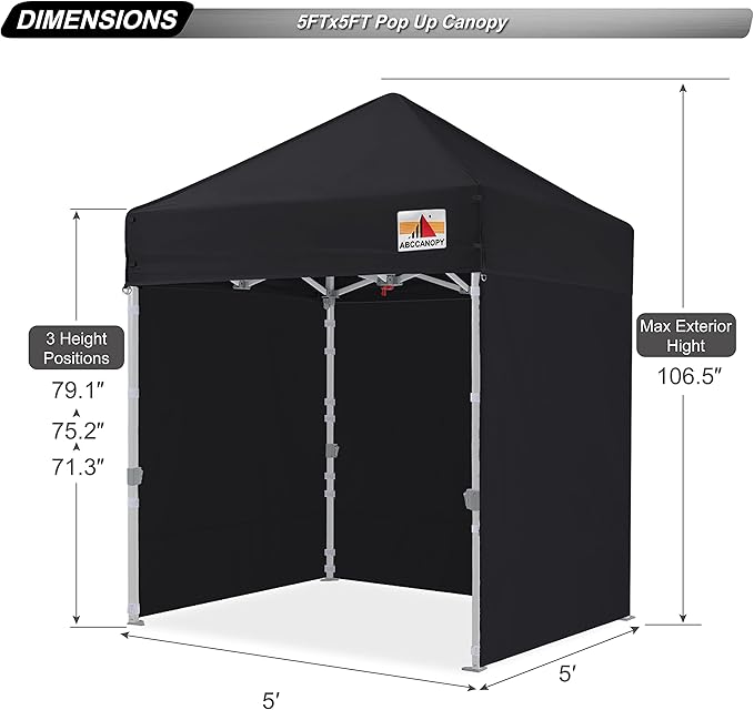 ABCCANOPY Easy Pop Up Canopy Tent with Sidewalls Commercial, Black